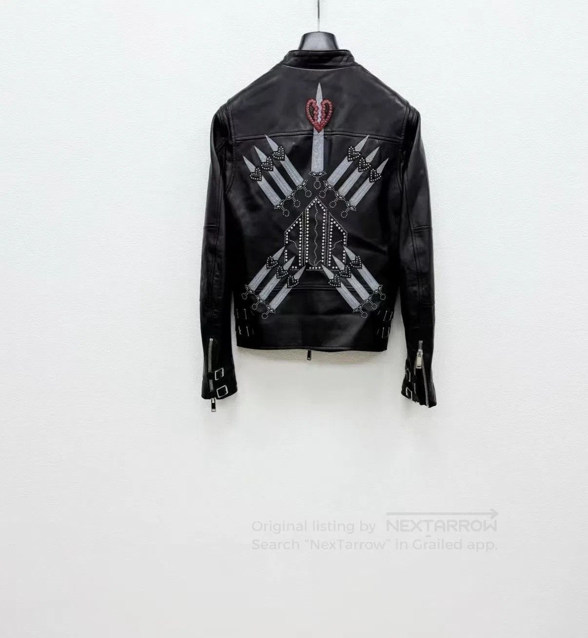 Valentino Black Leather Jacket with Embroidered Candle Designs. Size US M / EU 48-50 / 2 - 4 Thumbnail
