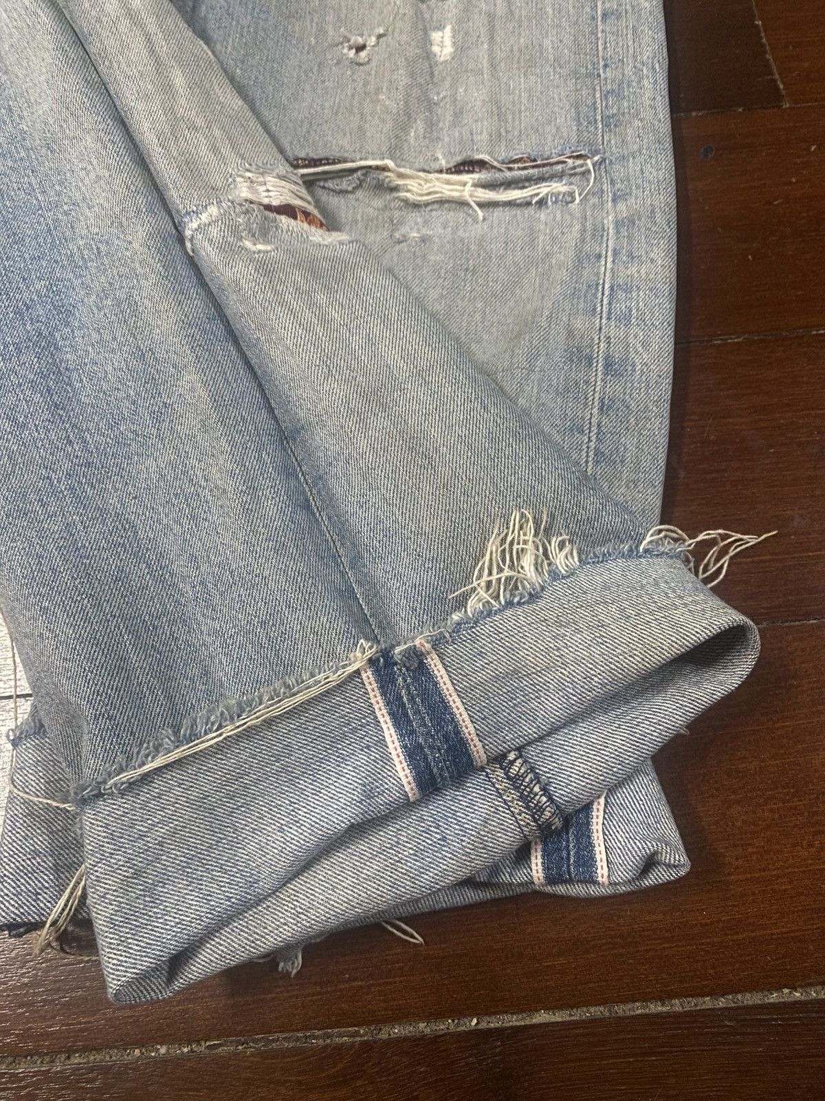 Levi's Vintage Clothing Vintage Levi’s Big E 702 XX Selvedge Distressed Repair Jeans Size US 31 - 16 Thumbnail