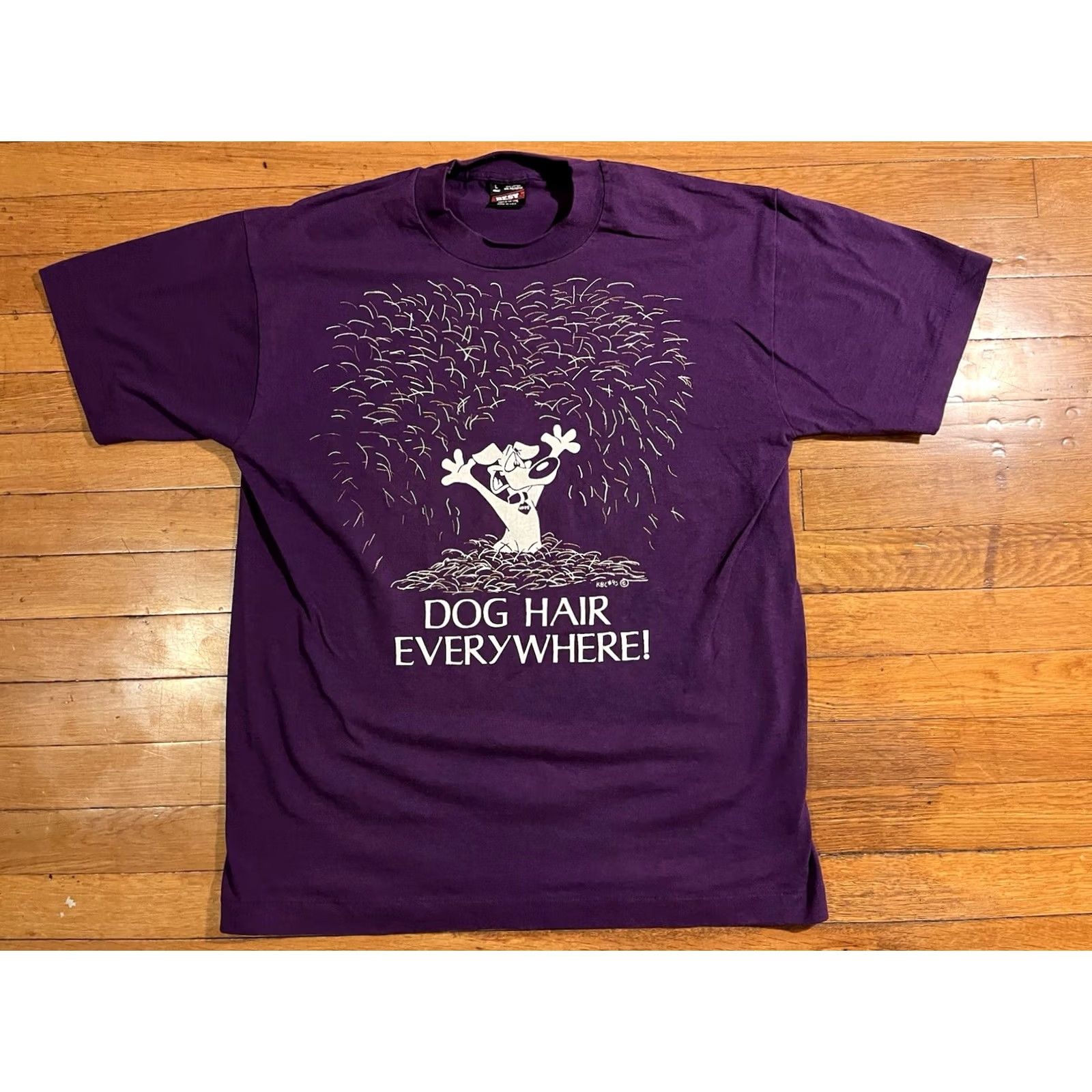 Fruit Of The Loom VINTAGE Dog Hair Everywhere Shirt Men’s L Purple Fruit Of The Loom Best 90s Logo Graphic Print T-Shirt Size US L / EU 52-54 / 3 - 2 Thumbnail