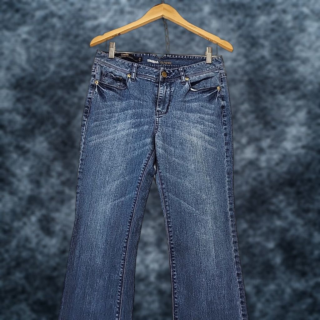 Denime VINTAGE Tribal DeNIME Jeans Womens 28/6 Camille Natural Waist Curvy Boot Leg Whisker Denim Blue 5-Pocket Stretch Regular 6 Womens Jeans Size 28" / US 6 / IT 42 - 1 Thumbnail