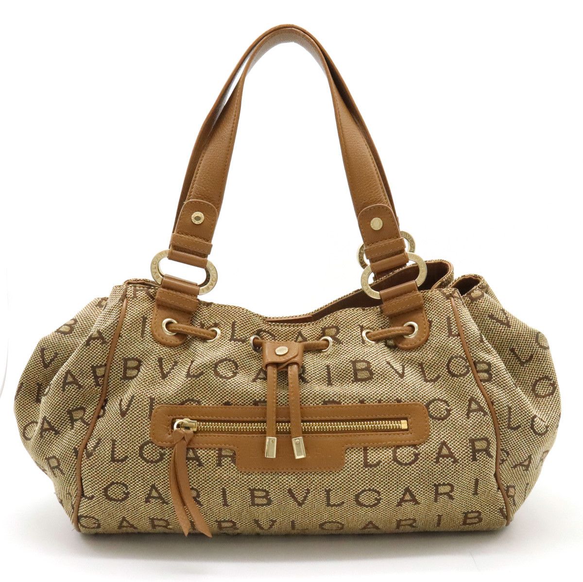 Bvlgari Bvlgari Bvlgari Logo Mania Maxi Letter Jacquard Canvas/Leather Tote Bag Canvas Tote Bag in Very Good Condition Size ONE SIZE - 1 Thumbnail
