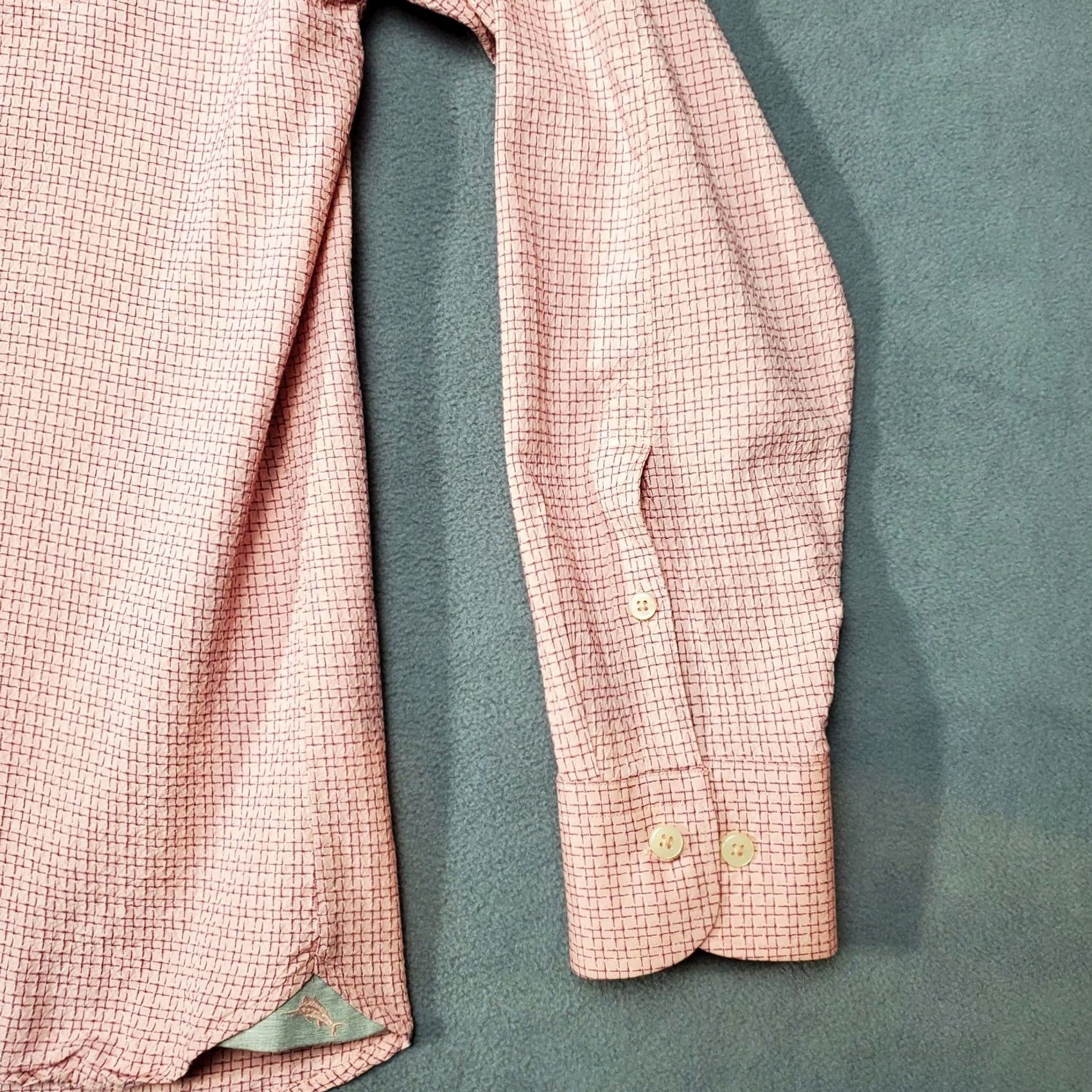 Tommy Bahama Tommy Bahama Mens Large Pink Check Silk Blend Gray Accent Long Sleeve Shirt Size US L / EU 52-54 / 3 - 3 Thumbnail