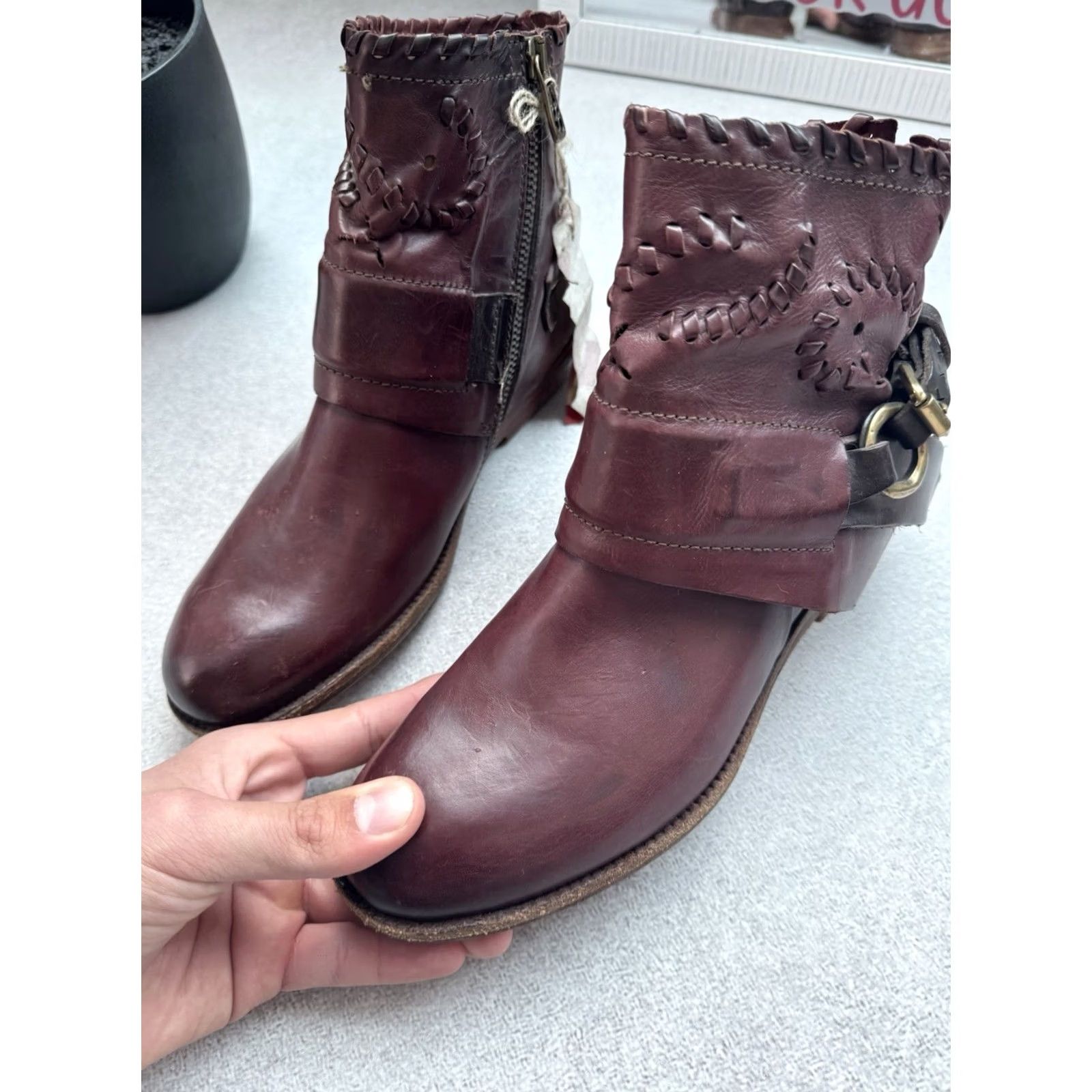A.S.98 VINTAGE A.S 98 Airstep Ankle Leather Burgundy Boots Women US 6.5 37 Size Leather Burgundy 80s 90s Biker Bohemian A.S98 Shoes Size US 7 / IT 37 - 7 Thumbnail