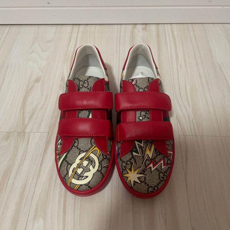 Gucci Gucci Red Slip-On Sneakers with Graphic Design - Size US 5 / EU 37 - 1 Thumbnail