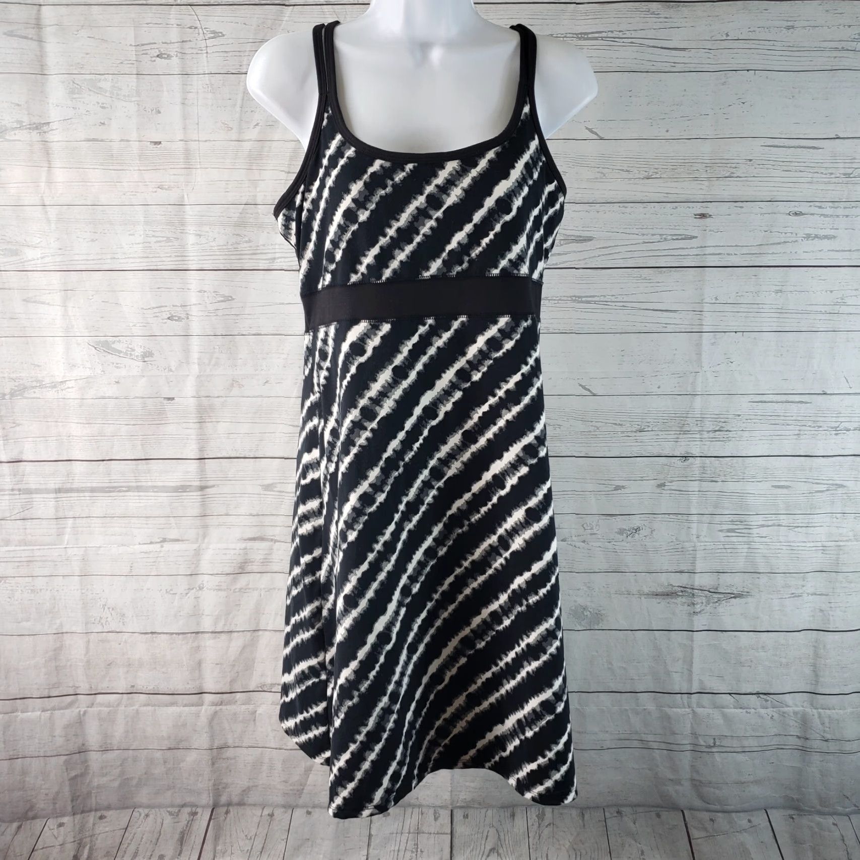 Vintage Soybu Womens Athletic Dress Sz Large Black Gray Stripes Shelf Bra Size L / US 10 / IT 46 - 2 Thumbnail