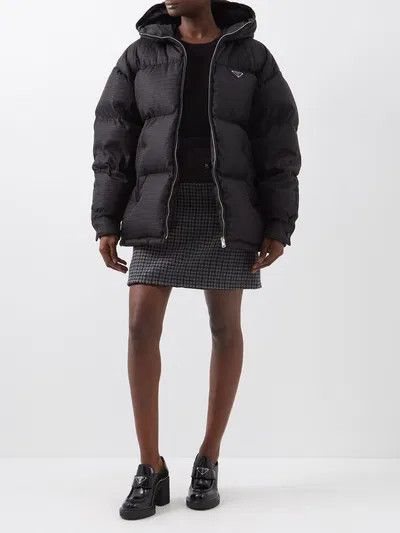 Prada o1mt1gz0925 Logo-Jacquard Hooded Re-Nylon Down Jacket Black Size L / US 10 / IT 46 - 6 Thumbnail