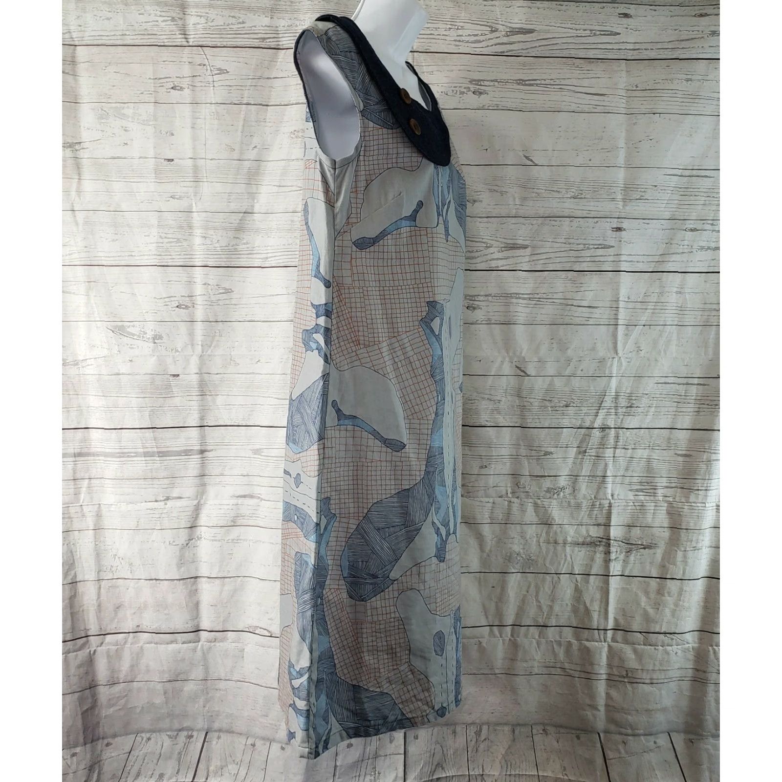Vintage Emily G Womens Dress XS Blue Orange Sleeveless Pullover A-Line Knee Length, 36.5" Length, 17.5" Width, Vintage: No Size XS / US 0-2 / IT 36-38 - 3 Thumbnail