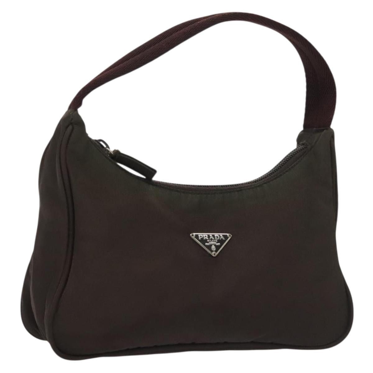 PRADA Hand Bag Nylon Brown Silver