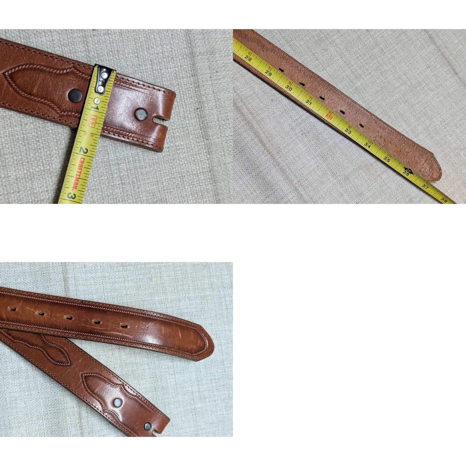 Vintage VINTAGE Justin Western Belt 32 Brown Tooled Cowhide Leather USA Made Belt Men Size 32 - 8 Thumbnail