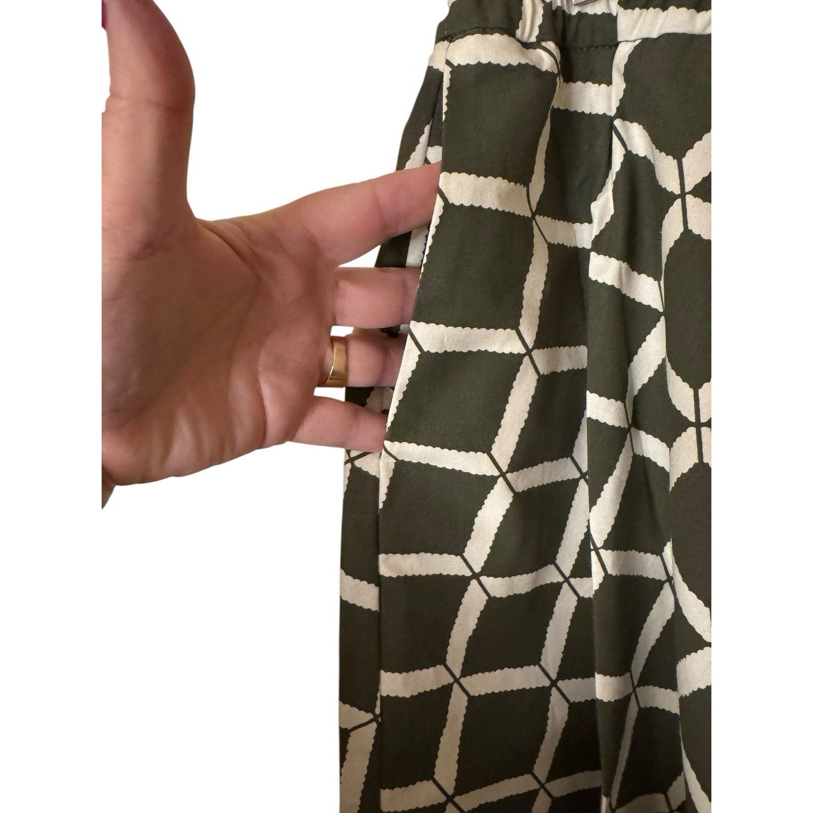 Other NIU NEW Olive Green Geometric Flared A-Line Skirt Midi XS Size 26" / US 2 / IT 38 - 4 Thumbnail