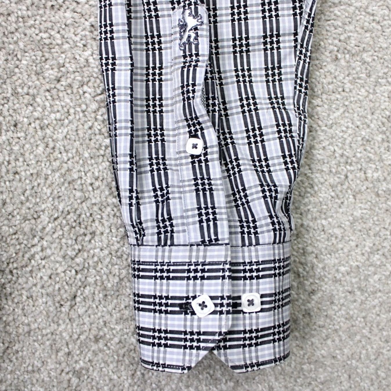 BUGATCHI BUGATCHI Shirt Mens Large Gray/Black Shaped Fit Button Long Sleeve Collar Pocket Casual, Business Size US L / EU 52-54 / 3 - 6 Thumbnail