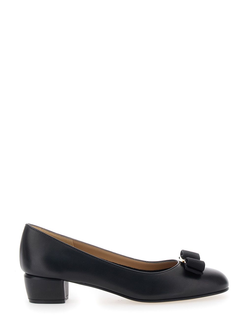 Salvatore Ferragamo Vara' Low Block Heel Pumps with Logo Plate on the Front in Black Leather for Women Size US 8.5 / IT 38.5 - 1 Thumbnail