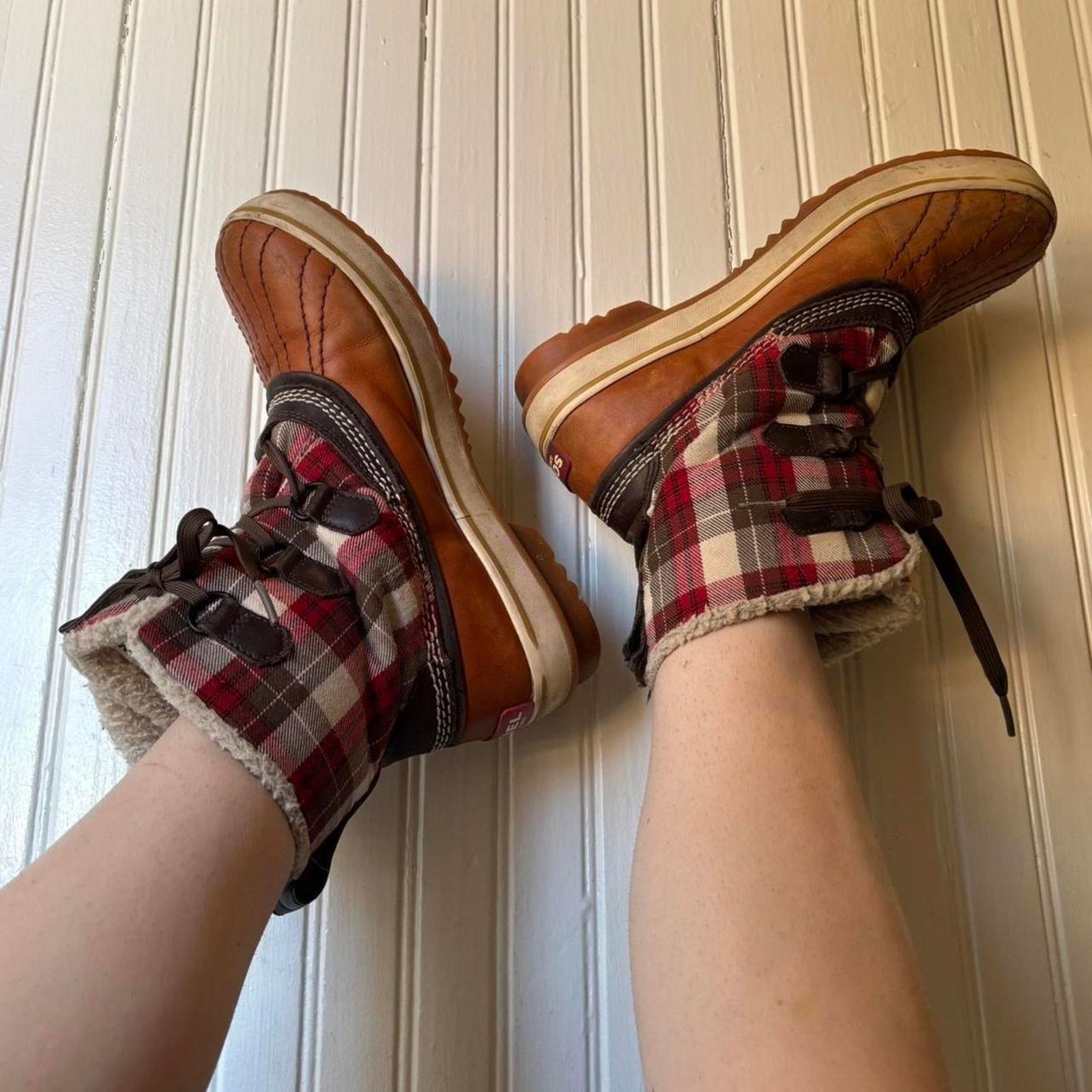 SOREL Sorel Brown Red Plaid Lace Up Sherpa Lined Boots 7.5 Size US 7.5 / IT 37.5 - 4 Thumbnail