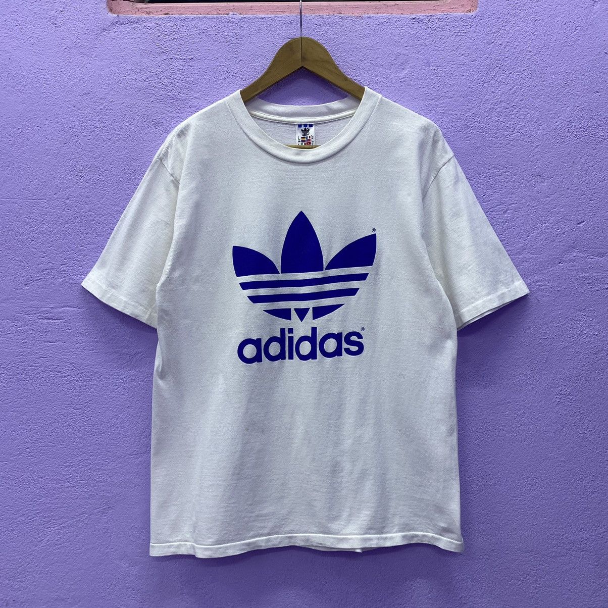 Vintage Adidas Trefoil Big Logo Mirror Print White Tshirt