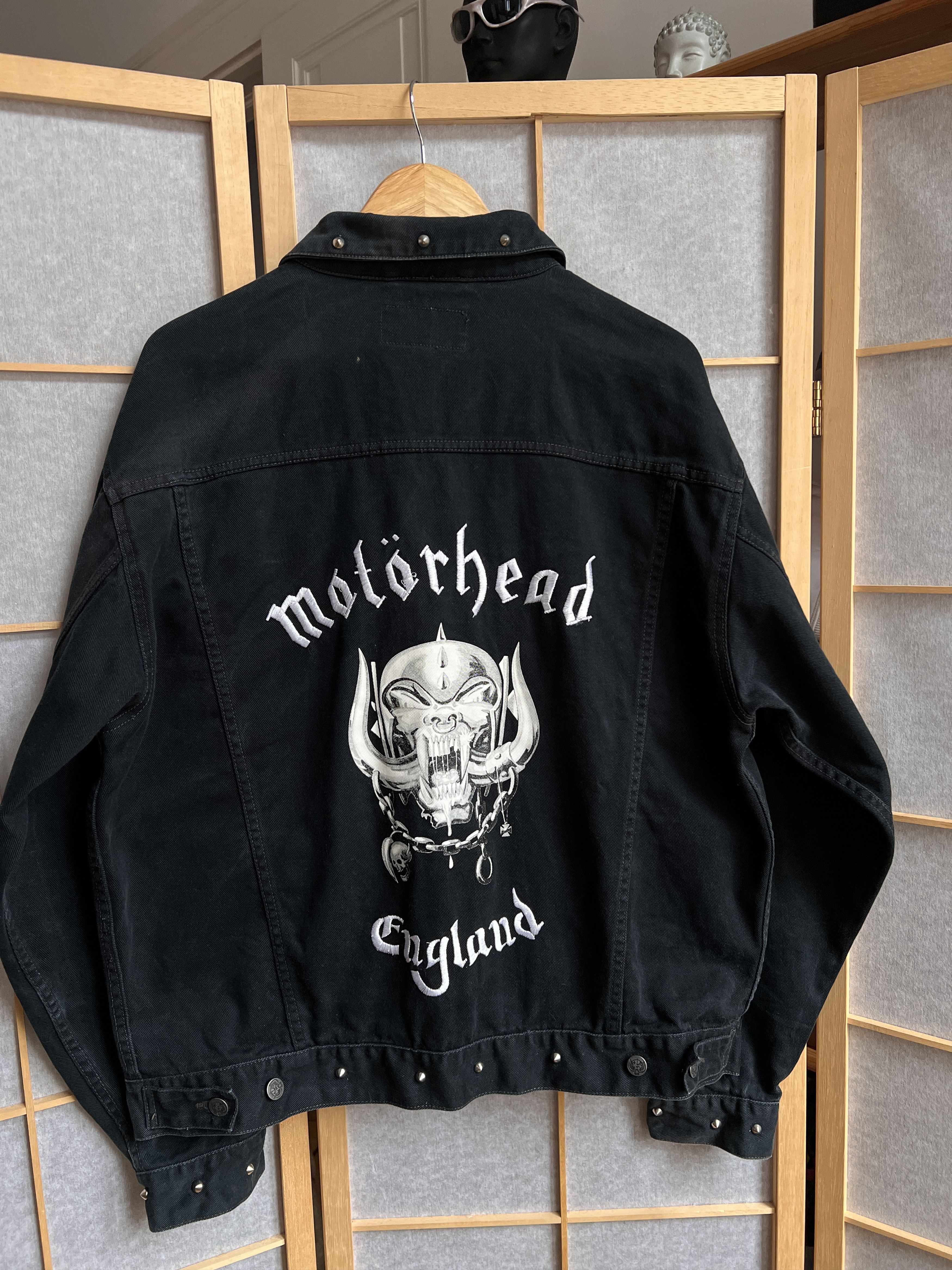 MOTORHEAD 2003 DENIM JACKET PRINTED SPIKES BAGGY BOXY Y2K L