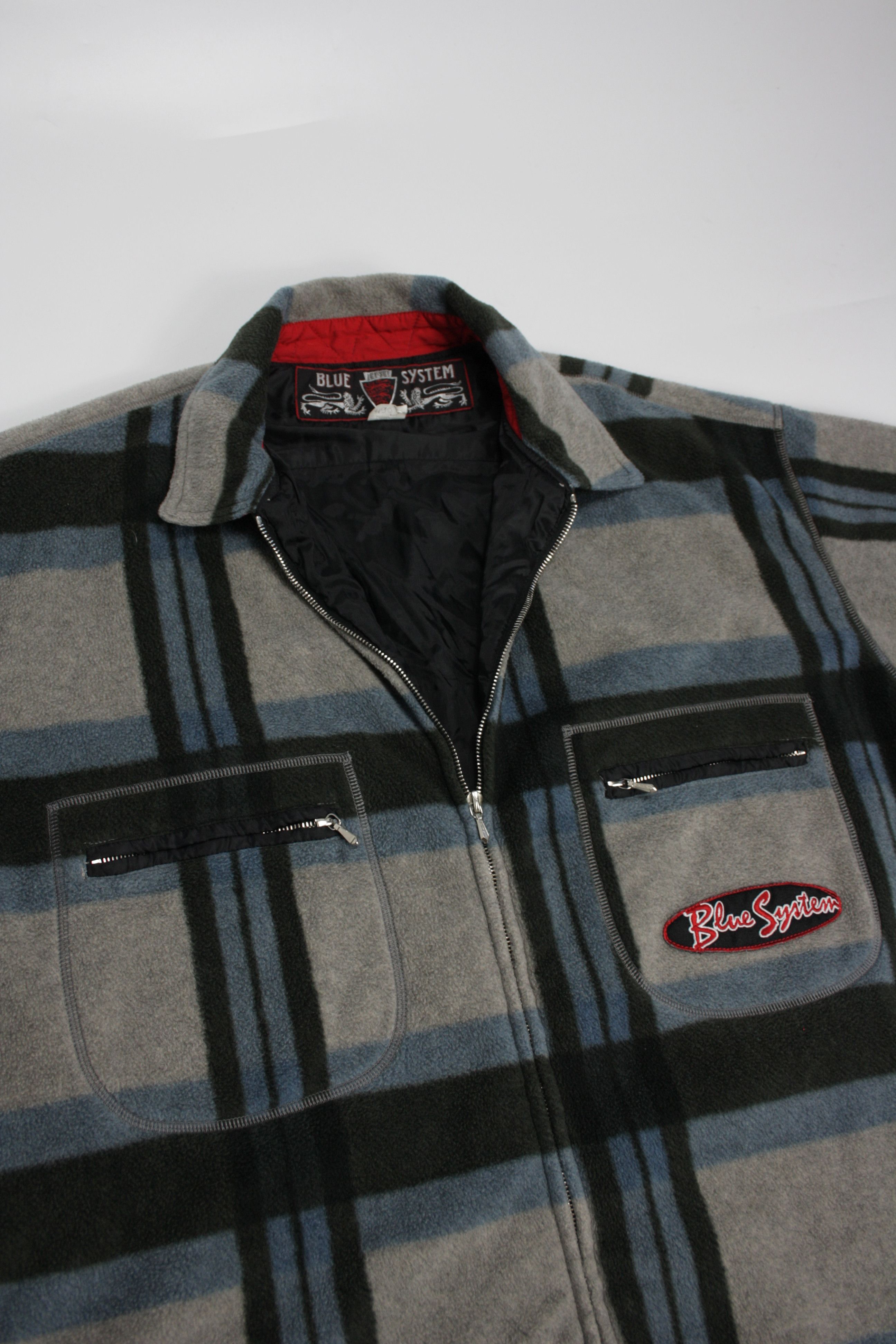 JET SET × Vintage JET SET Blue System 90s Vintage Fleece & Nylon Plaid Jacket Size US XL / EU 56 / 4 - 2 Thumbnail
