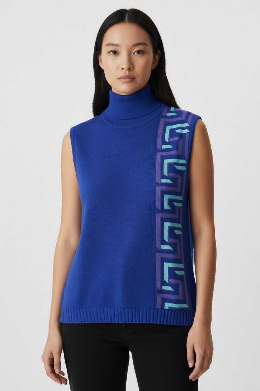 Versace Jeans Couture Versace Jeans Couture Geometric Greca Sleeveless Knit Blue Size L / US 10 / IT 46 - 1 Thumbnail