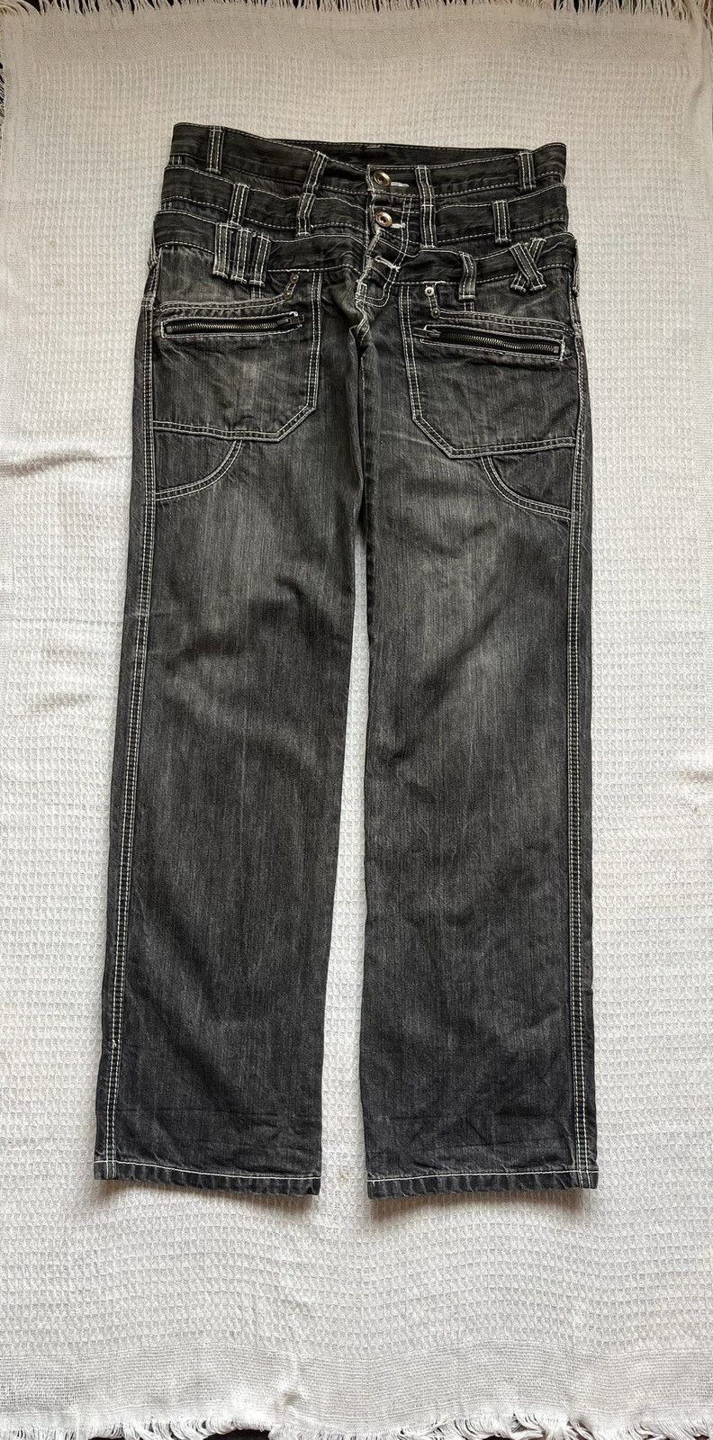 Japanese Brand Vintage Back Rush Cross Gun Triple Waist Denim Jeans Size US 33 - 1 Thumbnail