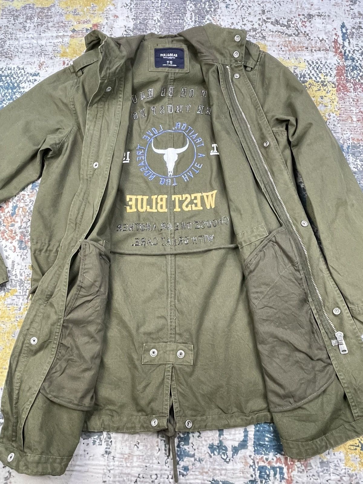 Pull & Bear Pull & Bear West Blue Big Logo Military Type Parka Size US L / EU 52-54 / 3 - 9 Thumbnail
