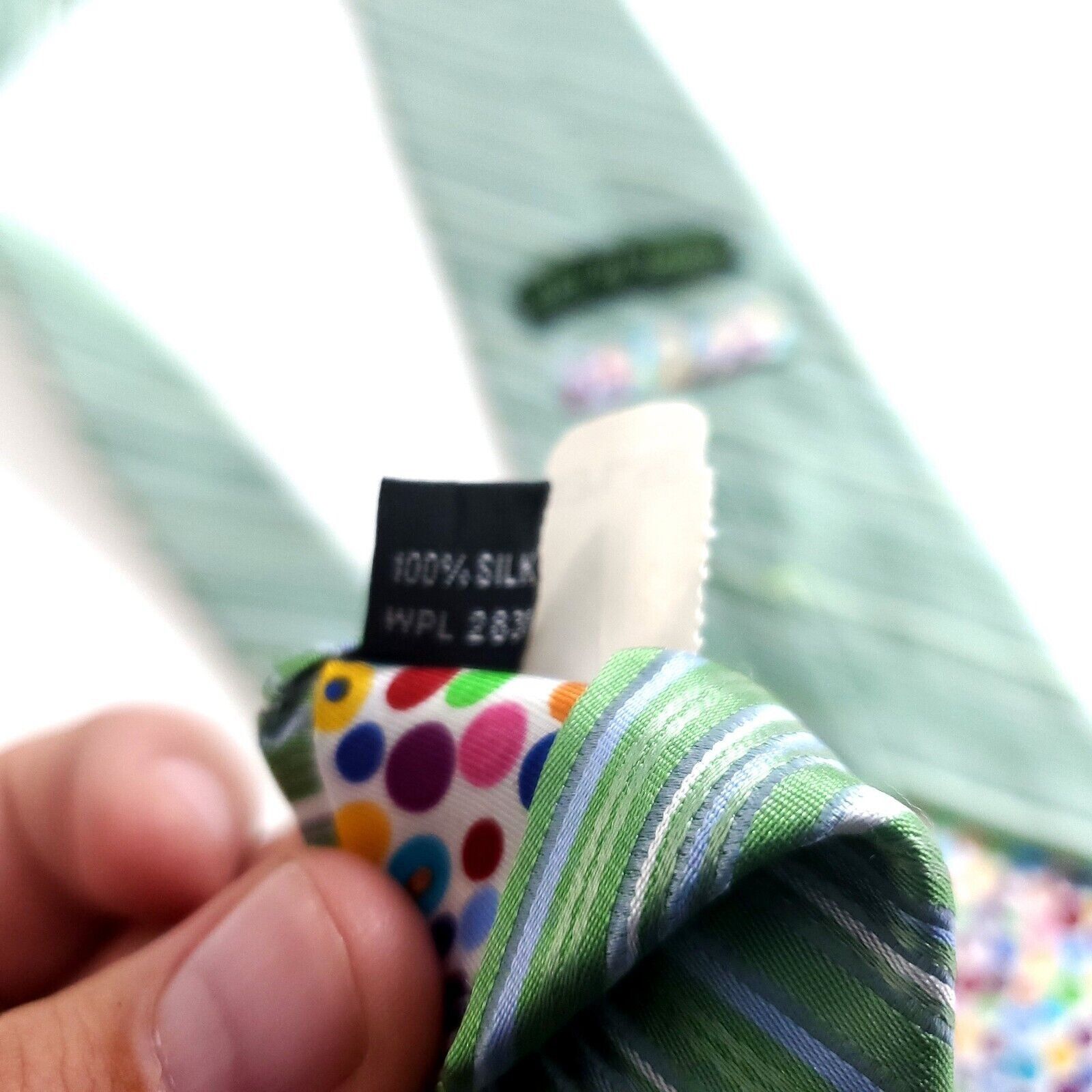 Designer City Of London Green Blue Striped Woven Wide Silk Tie Size ONE SIZE - 5 Thumbnail
