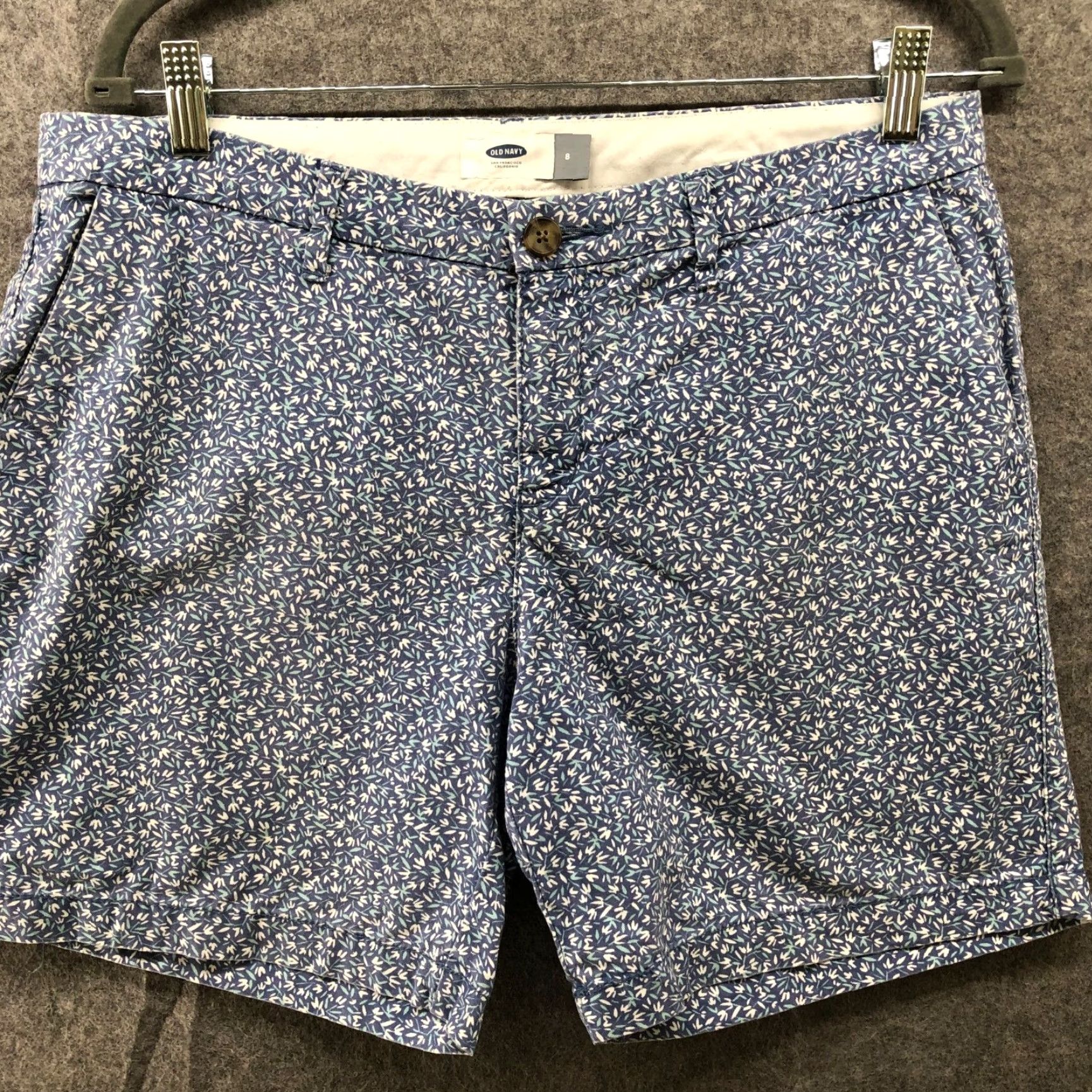 Old Navy OLD NAVY Floral Chino Shorts Womens Size 8 Blue Mid Rise Cotton Spring Summer Size 30" / US 8 / IT 44 - 4 Thumbnail