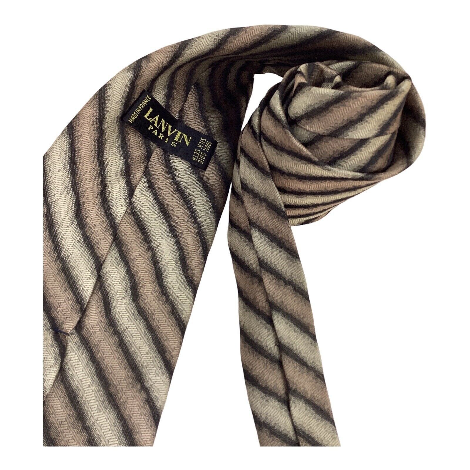 Lanvin LANVIN PARIS Khaki Gray Striped Luxury Designer France Silk Size ONE SIZE - 3 Thumbnail