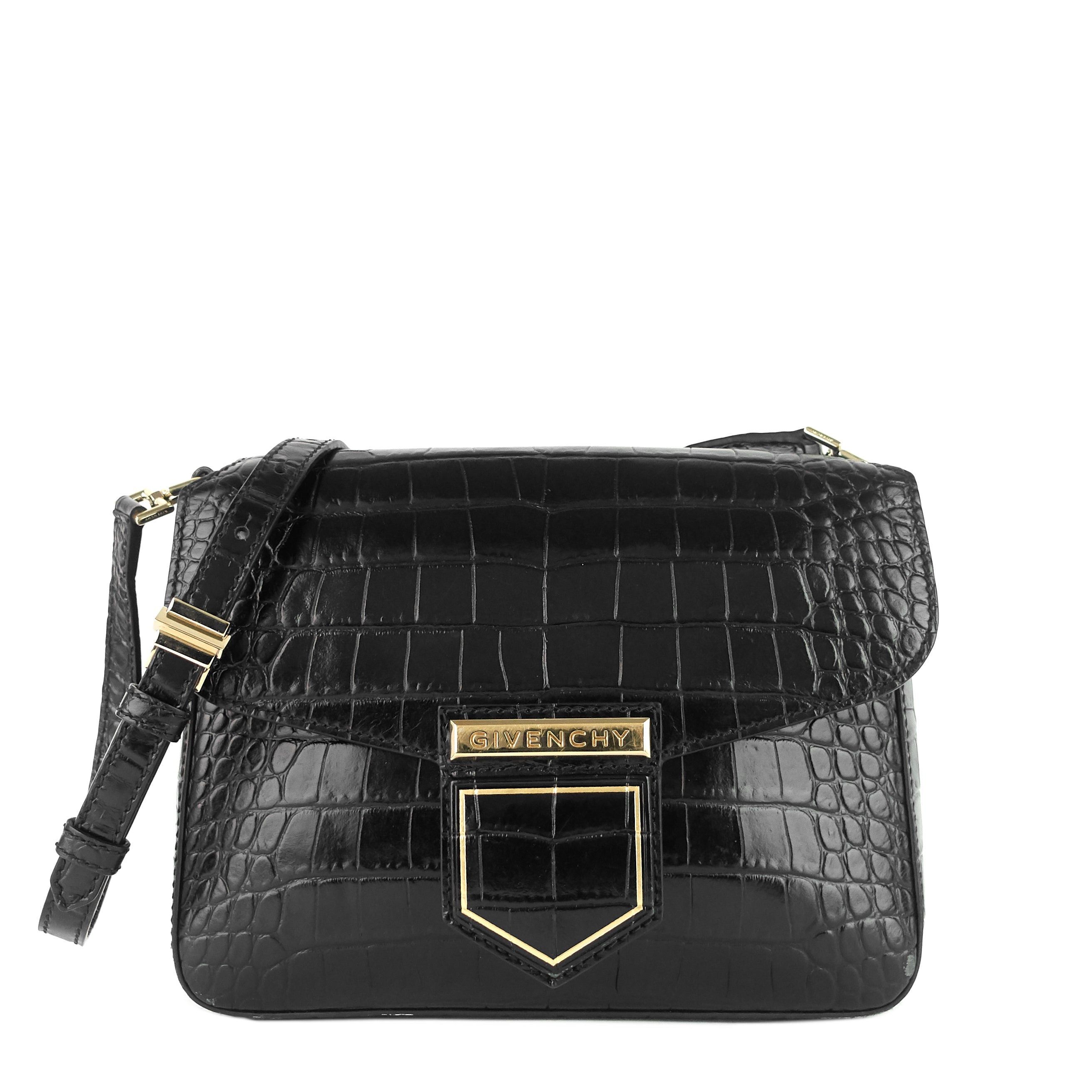 image of Givenchy Nobile Crocodile Embossed Calfskin Leather Bag in Black, Women's