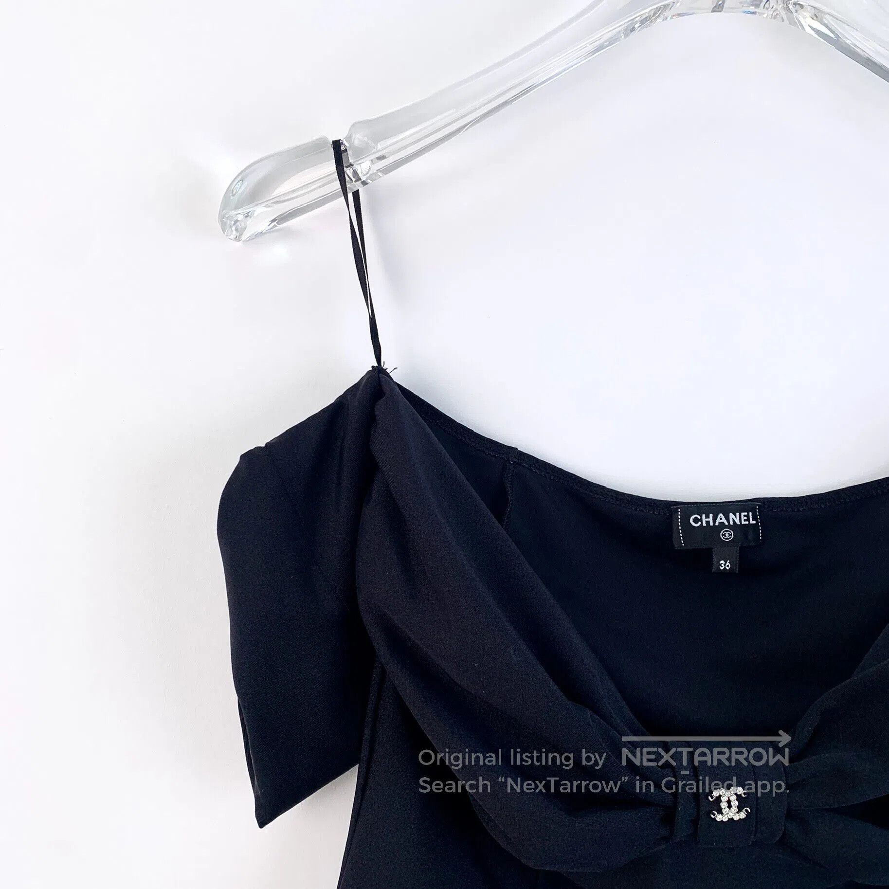 Chanel Chanel Black logo diamond-encrusted bow one-shoulder strap Size XS / US 0-2 / IT 36-38 - 3 Thumbnail