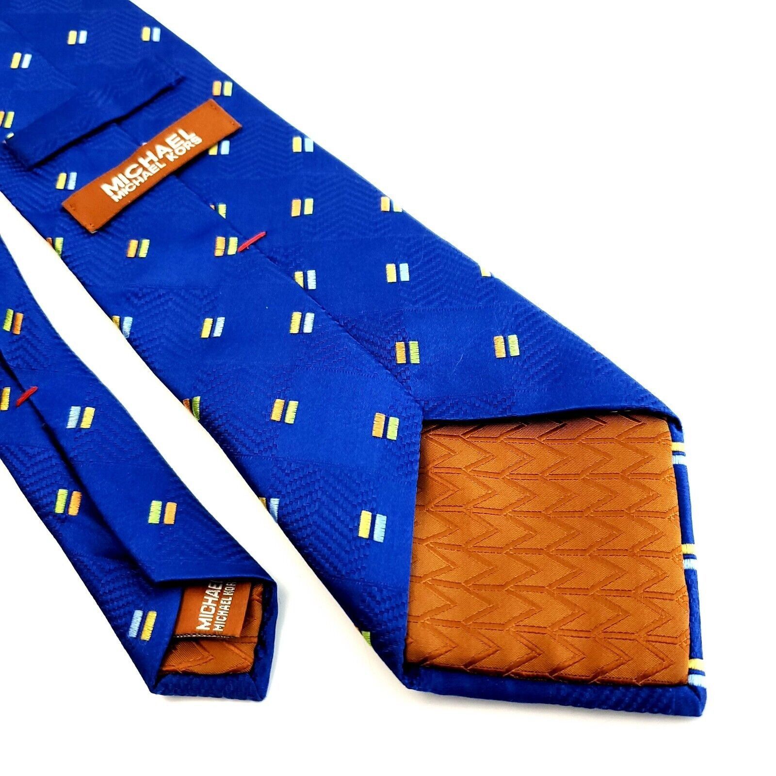 Michael Kors Michael Kors Brown Geometric Woven Long Silk Tie Size ONE SIZE - 5 Thumbnail