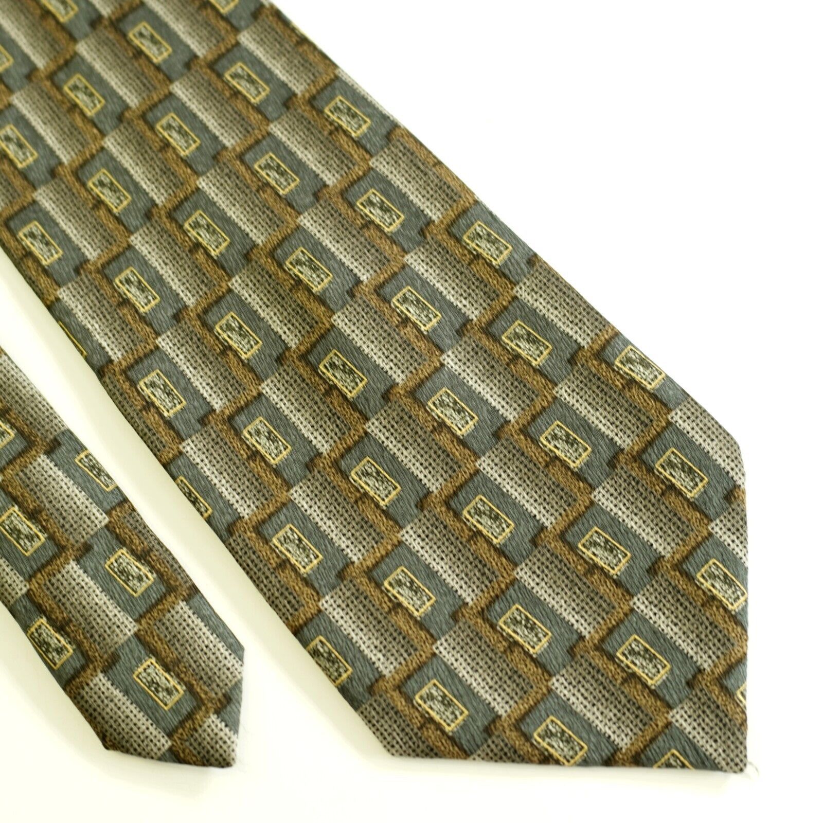 Designer Louis Roth Green Brown Metallic Print Wide Silk Tie Size ONE SIZE - 1 Thumbnail