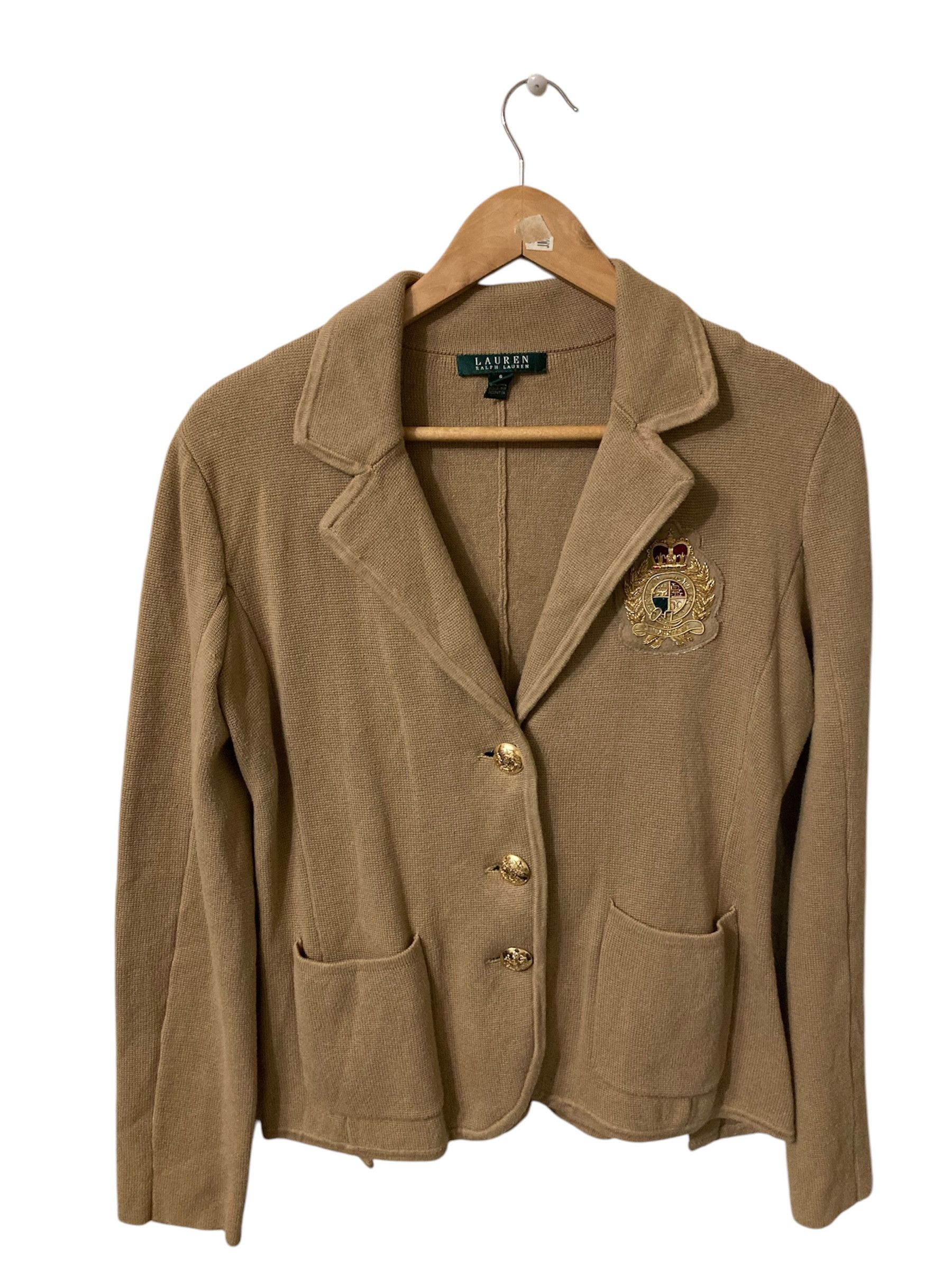 Ralph Lauren × Vintage Ralph Lauren Beige Cotton Blazer With Embroidered Patch Size S / US 4 / IT 40 - 1 Thumbnail