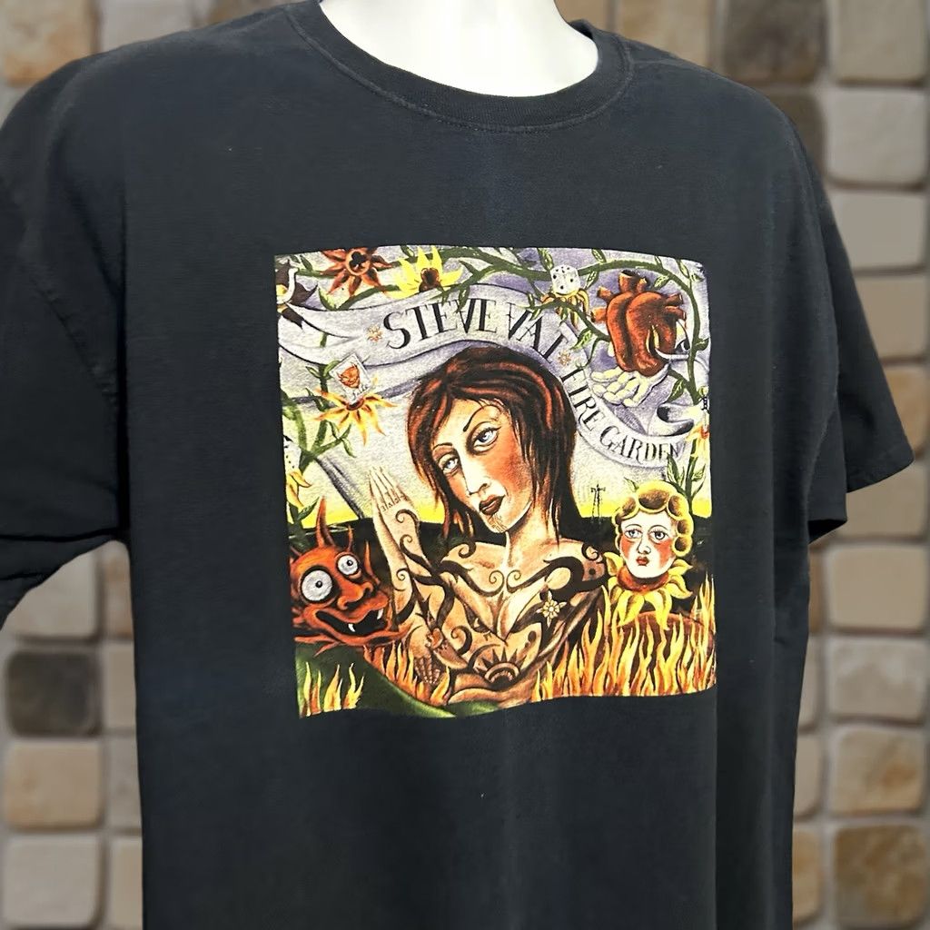 Vintage VINTAGE Steve Vai Fire Garden Cover Shirt Men XL Black Short Sleeve Double Sided Size US XL / EU 56 / 4 - 1 Thumbnail