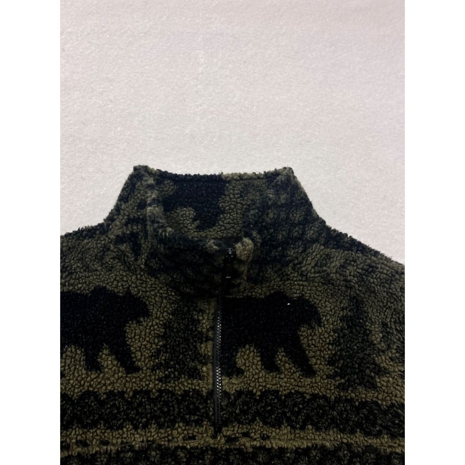 Vintage Womens XL Pullover Shirt, Forest-Themed Sherpa Quarter-Zip, Green, Fleece, Bear/Tree Pattern, Casual Winter Wear Size XL / US 12-14 / IT 48-50 - 4 Thumbnail