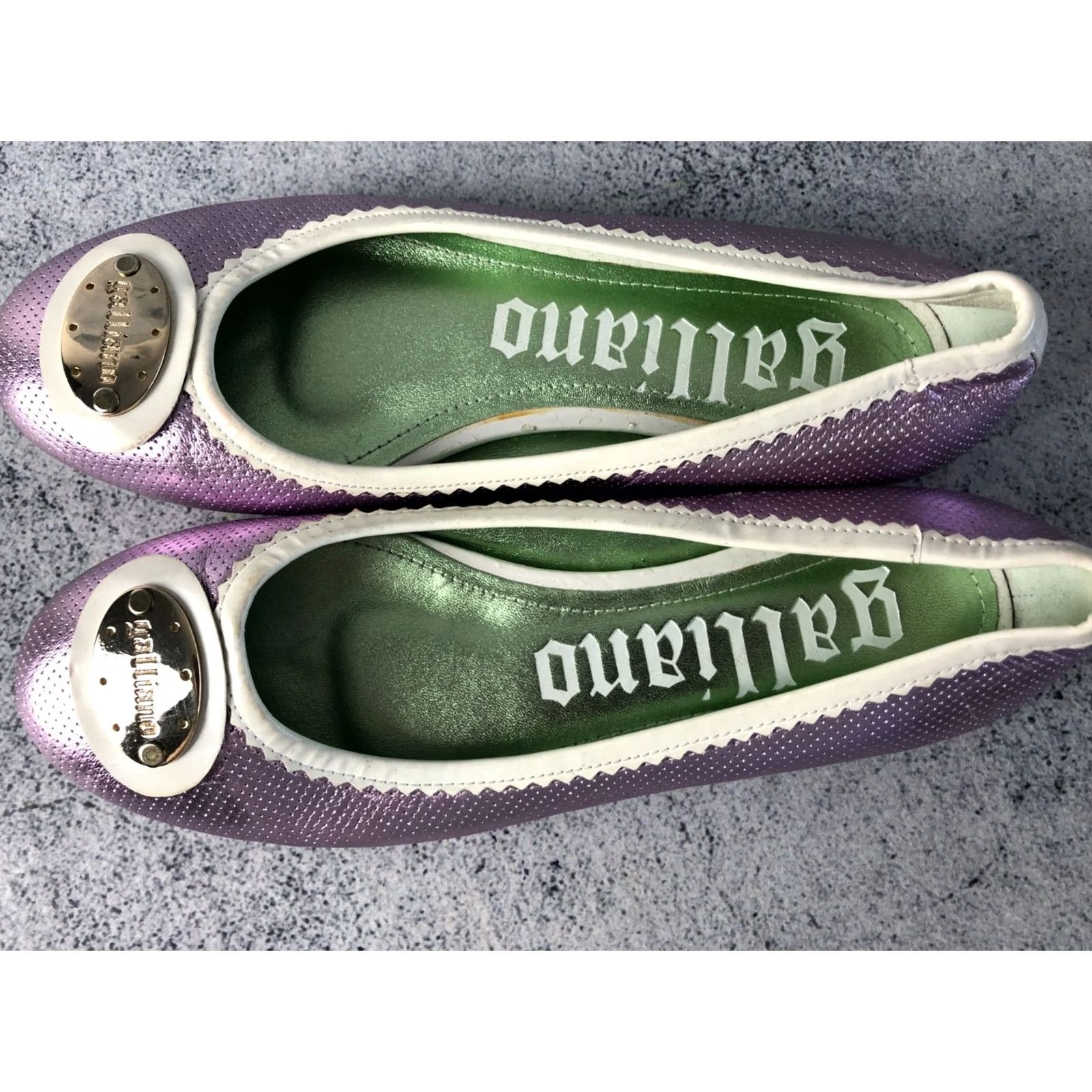 Vintage Galliano Women's Ballet Flats Size 36 Shiny Purple Leather Ballet Flats Womens Shoes Flat Heel Leather Upper Lining Toe Round Purple Galliano Shoes Size US 5.5 / IT 35.5 - 7 Thumbnail