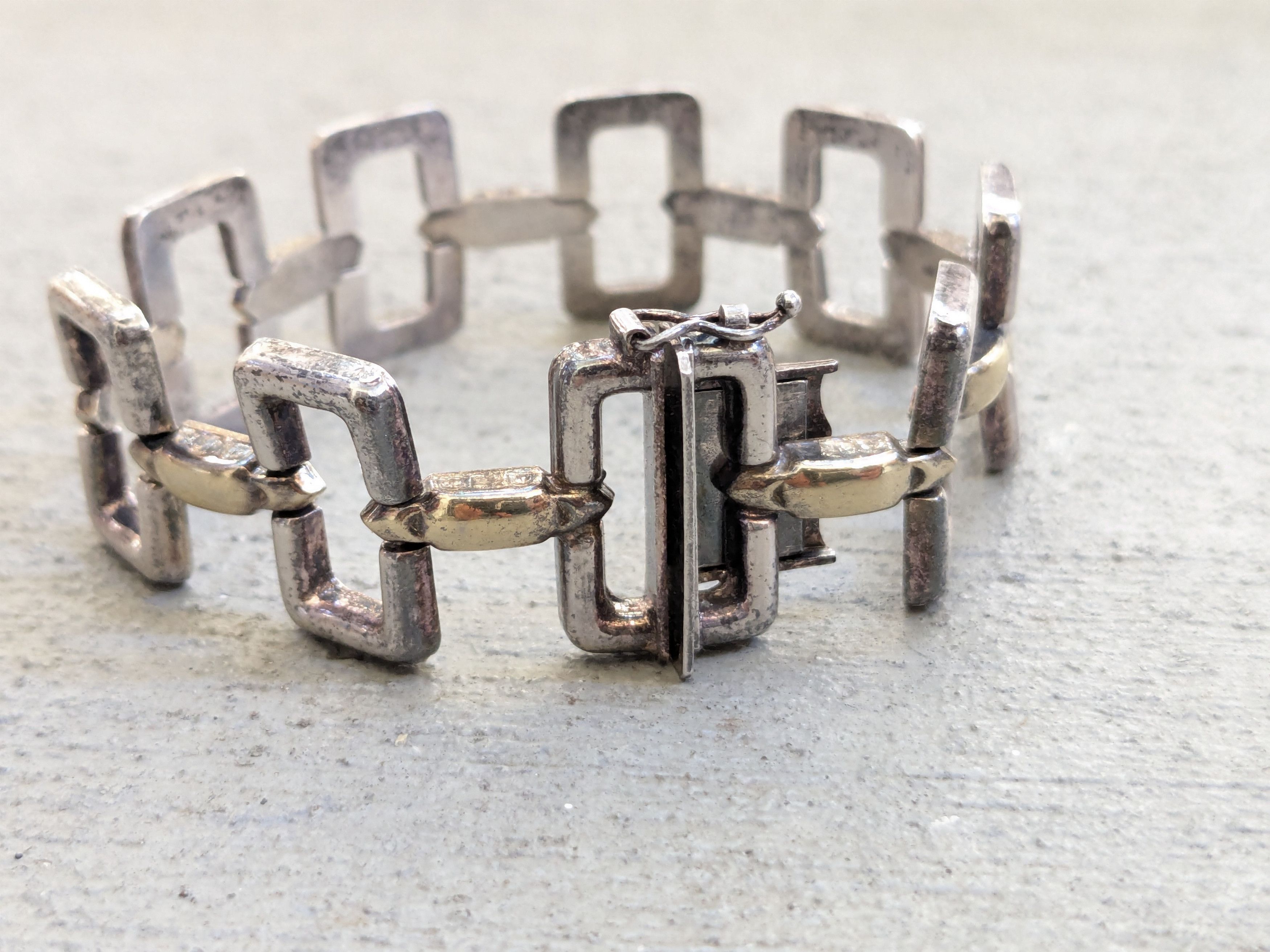 Vintage Vintage Sterling Silver Bracelet Rectangle Two Tone Italy Size ONE SIZE - 2 Thumbnail