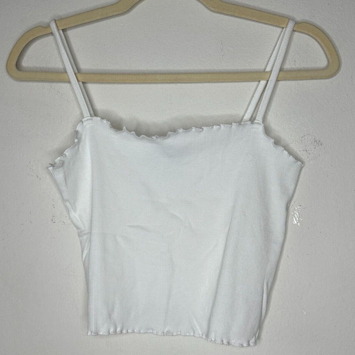 Topshop Topshop White Sleeveless Lettuce Spaghetti Strap Crop Top 10 Size L / US 10 / IT 46 - 2 Thumbnail