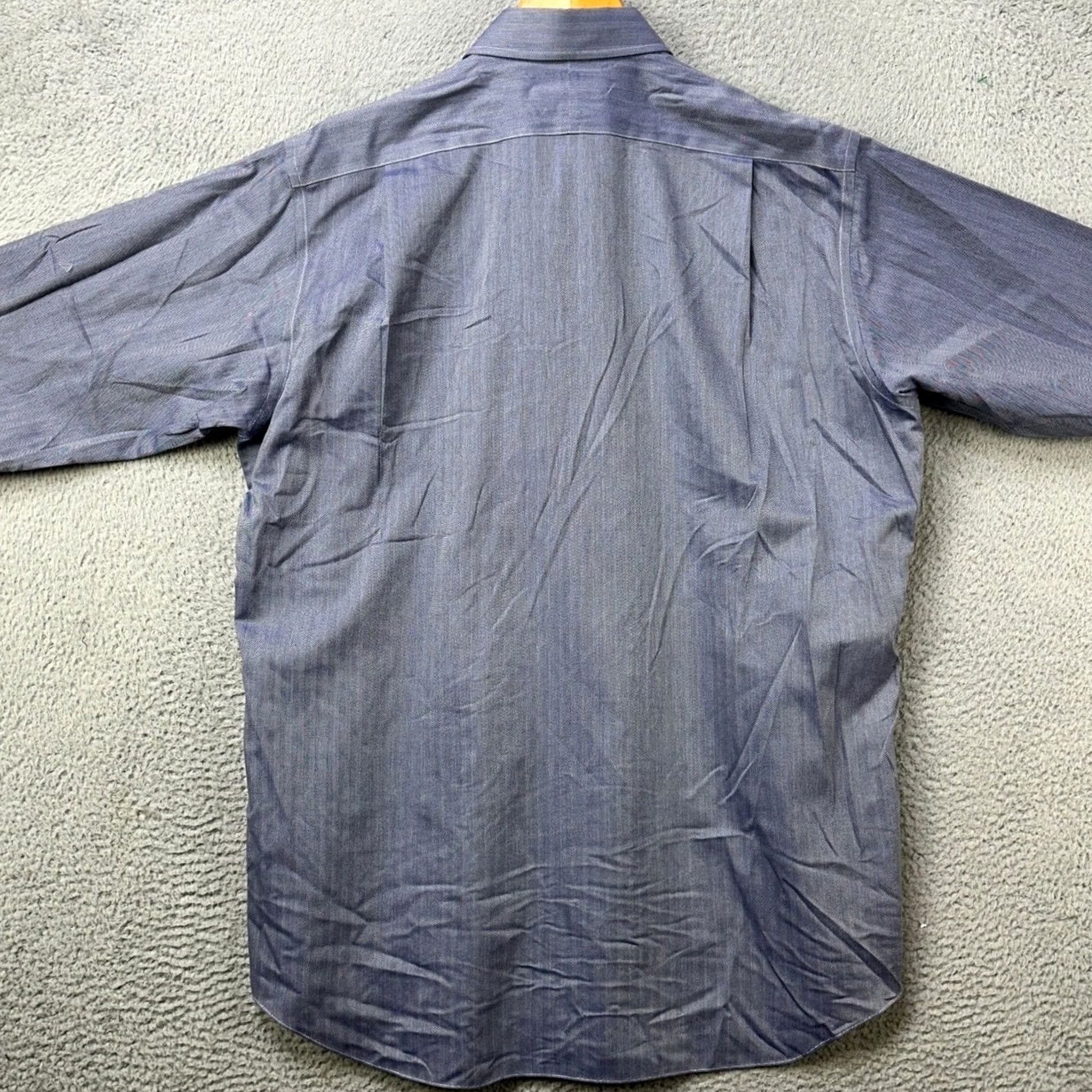 Vintage VINTAGE Paul Frederick Mens Shirt Dress Blue Herringbone Pocket Fast Shipping EUC Size 46R - 2 Thumbnail