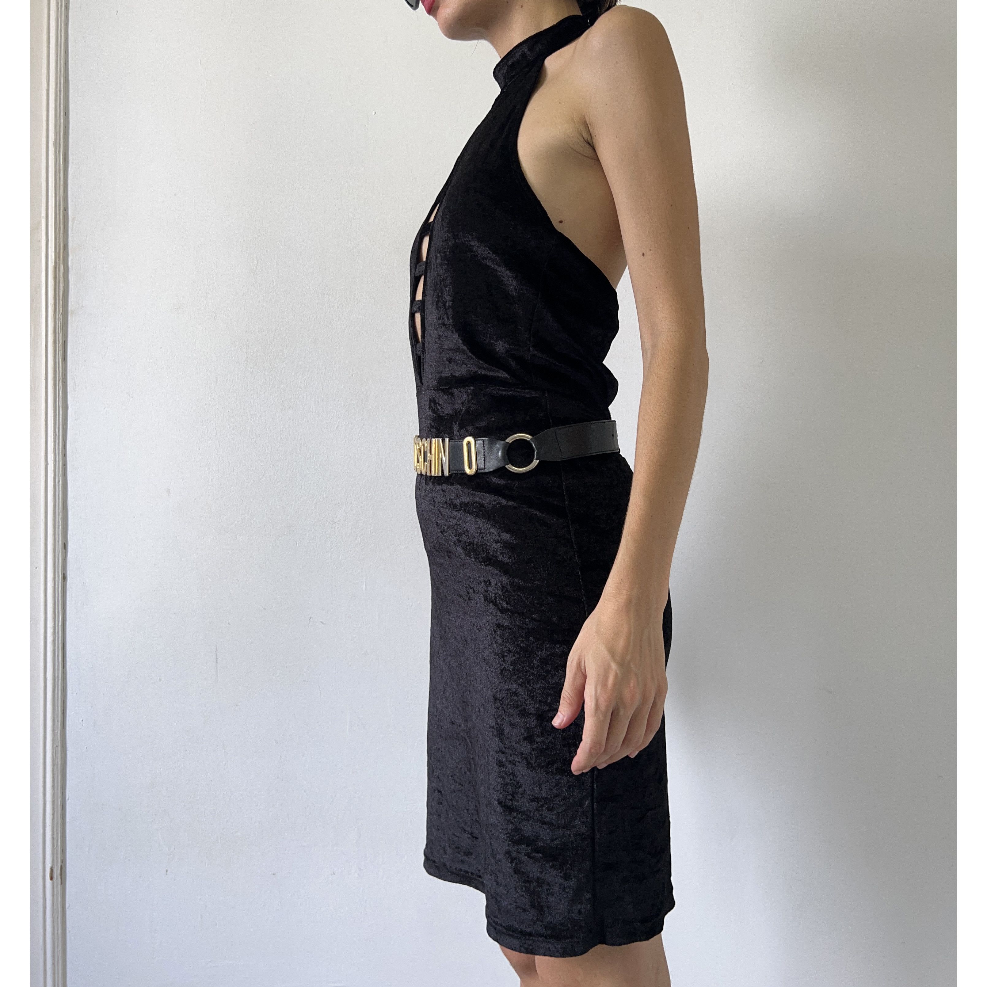 Vintage Vintage 90s Black Velvet Halter Backless Dress Size M / US 6-8 / IT 42-44 - 6 Thumbnail