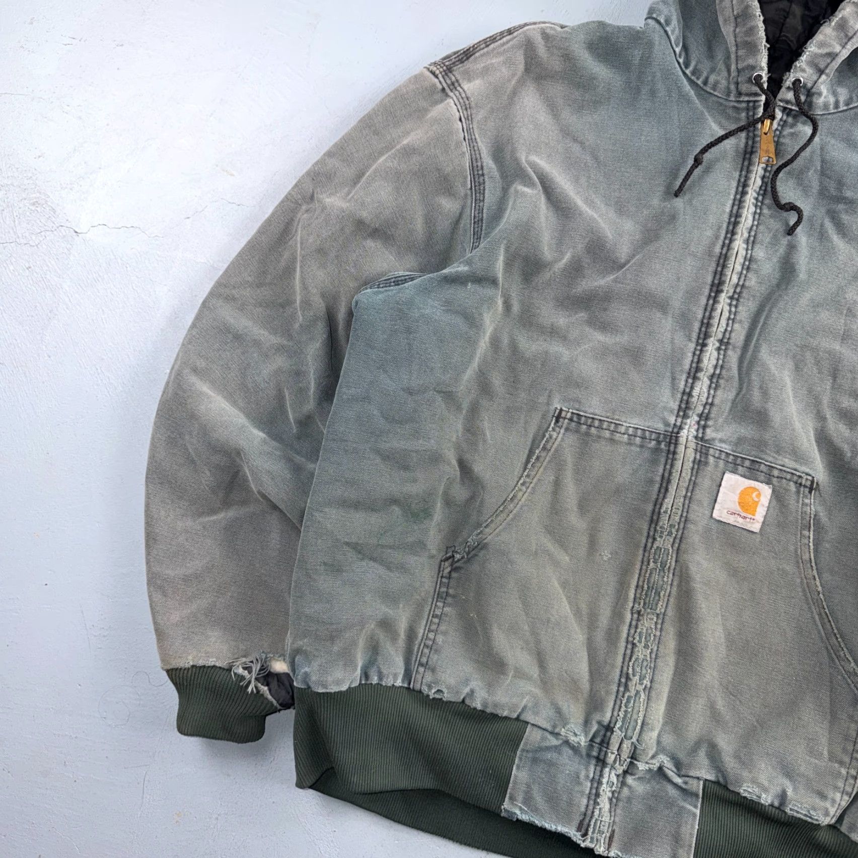 Carhartt VINTAGE Carhartt Jacket Hooded Olive Green Cotton Quilted Men L Green 90s Y2K Mens Size US L / EU 52-54 / 3 - 3 Thumbnail