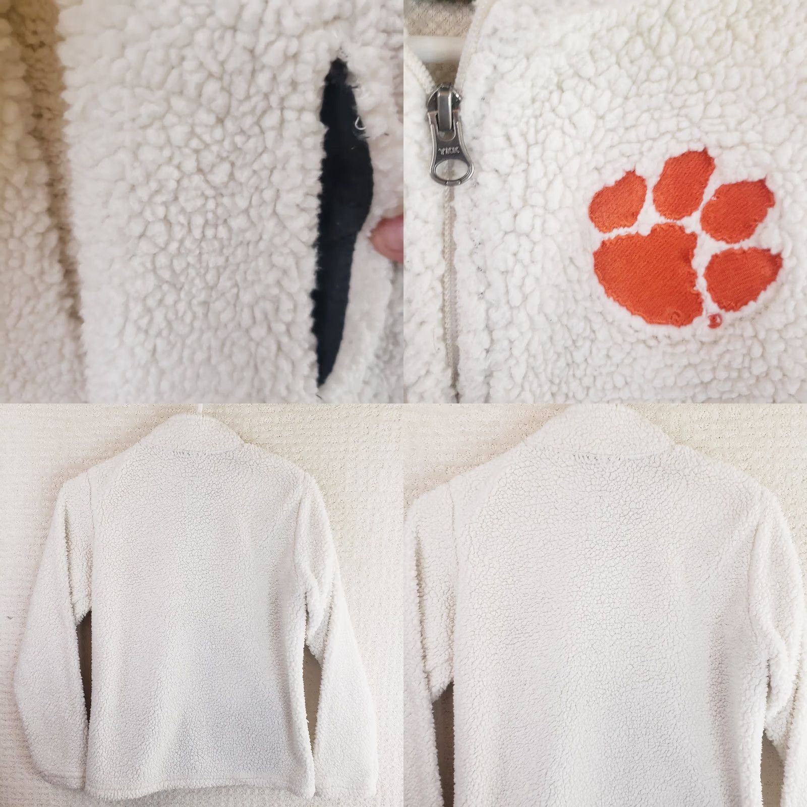 Vintage Clemson Tigers Sherpa Fleece Pullover Mock Neck 1/4 Zip Women's M White Orange Logo Embroidered Pullover Sweater Jackets Size M / US 6-8 / IT 42-44 - 8 Thumbnail