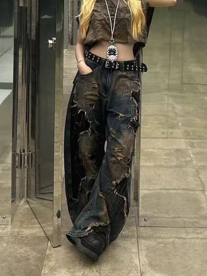 Other Punk Designer Patchwork Straight Baggy Hip Hop Jeans Size 28" / US 6 / IT 42 - 4 Thumbnail