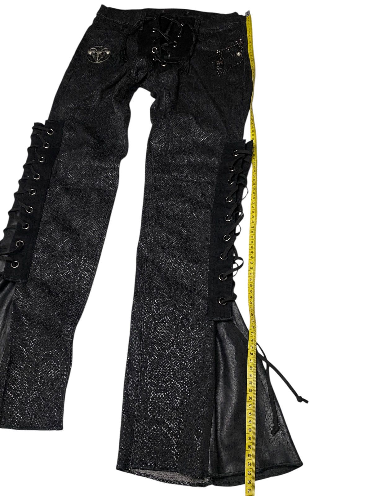 If Six Was Nine 2000's Snakeskin Laced Up Chain Custom Flared Pants Size US 28 / EU 44 - 13 Thumbnail