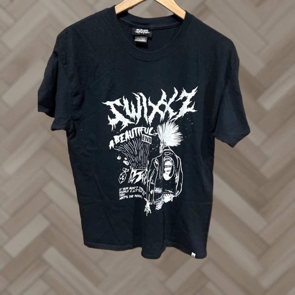 SWIXXZ T Shirt Mens L Black Gothic Skull Graphic Print Crew Neck 2000s Y2K Mens