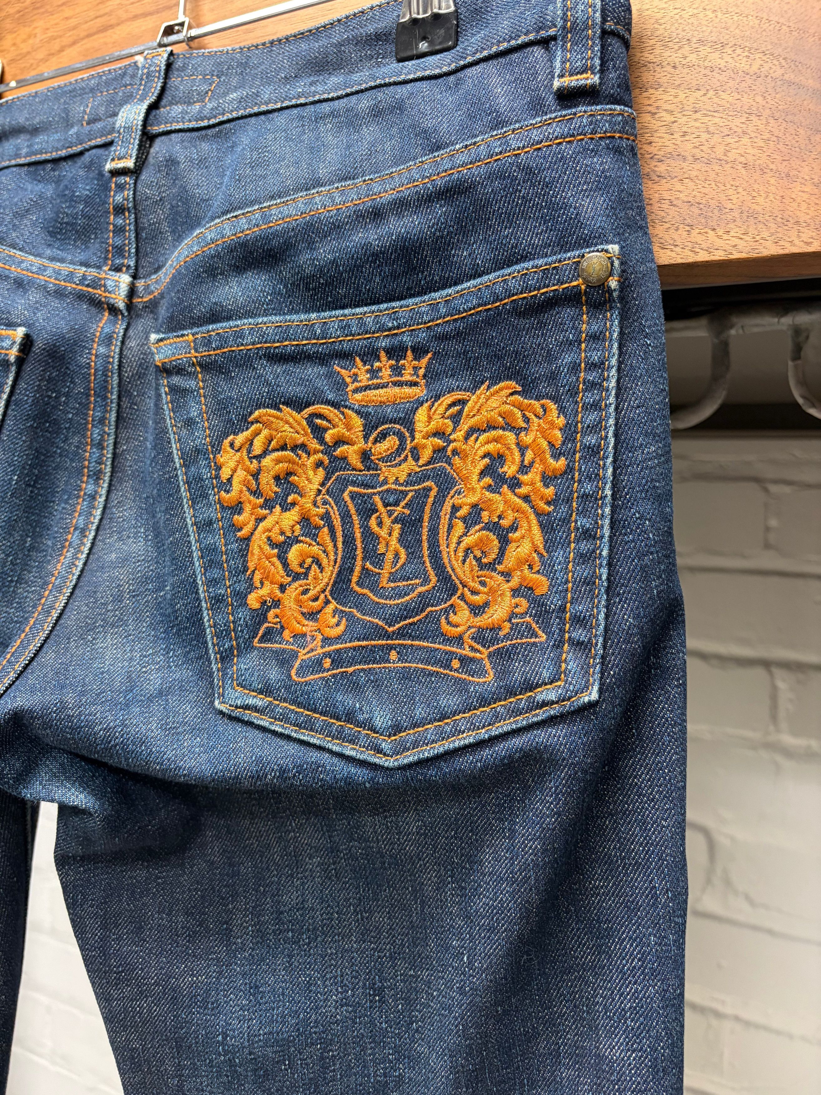 Saint Laurent Paris Vintage Yves Saint Laurent Rive Gauche ‘YSL Crest’ Flared Low-Rise Skinny Jeans Size 29" - 2 Thumbnail