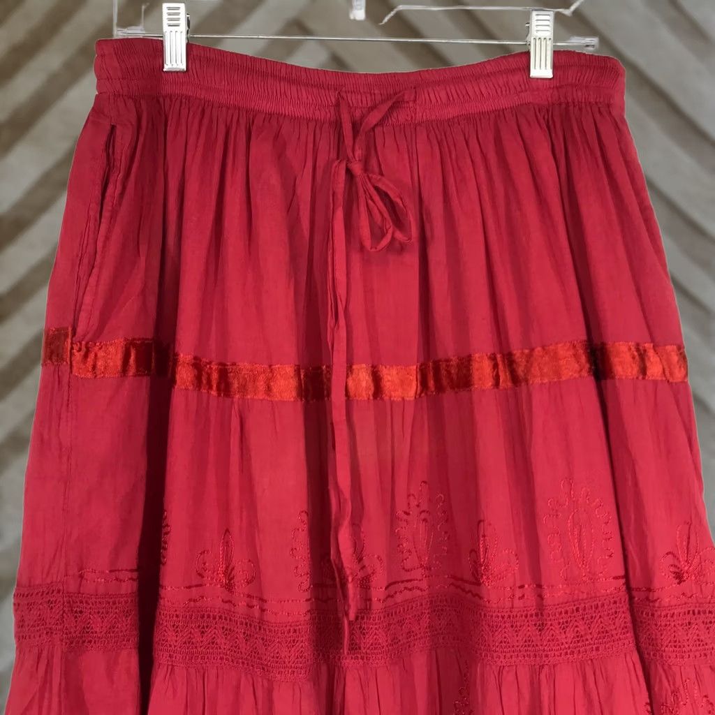 Vintage Sakkas Women's M Skirt Flare Fuchsia Elastic Waist Cotton Boho Long 32in Size 32" / US 10 / IT 46 - 1 Thumbnail