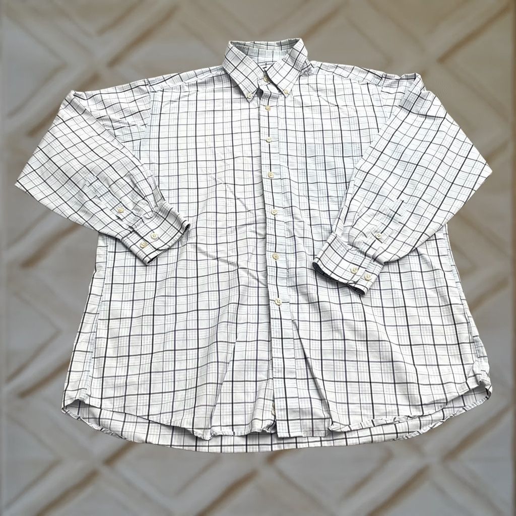 Vintage Kirkland Signature Traditional Fit Non Iron Dress Shirt Blue Plaid Mens Large Size 42R - 1 Thumbnail