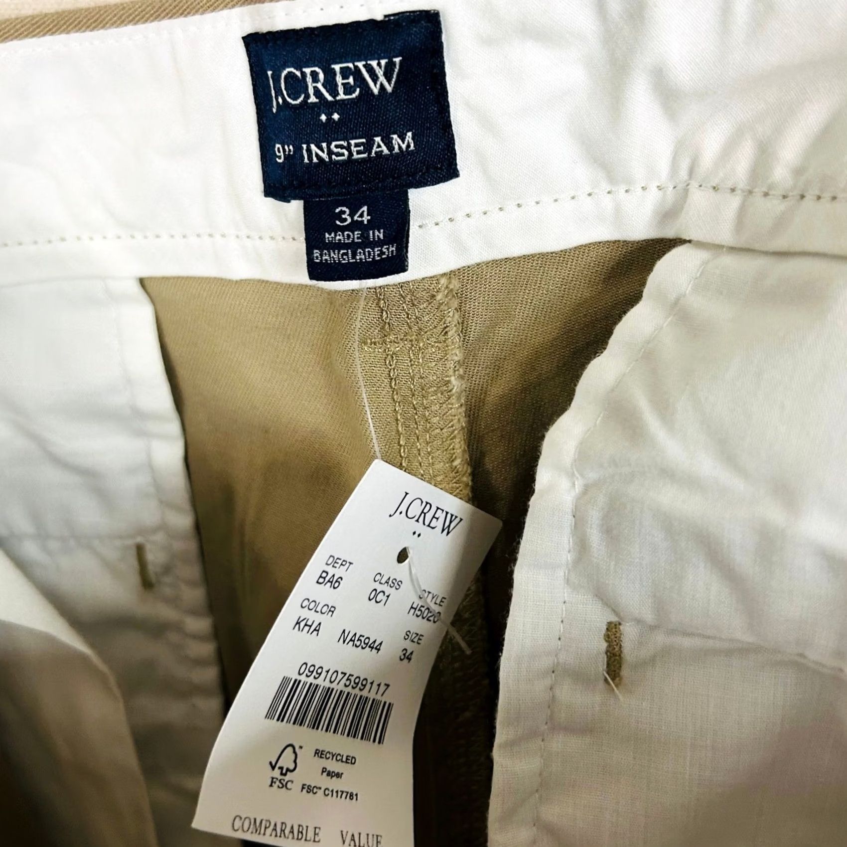 J.Crew J.Crew Chino Shorts Khaki Solid Cotton Blend Casual Mens 34 9" Inseam Size US 34 / EU 50 - 3 Thumbnail
