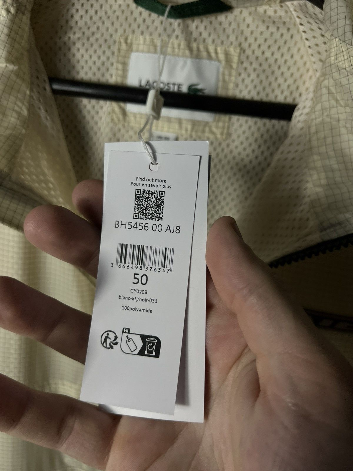Lacoste 🧥 Lacoste Lightweight Windbreaker Jacket – Cream Grid Size M Size US M / EU 48-50 / 2 - 18 Thumbnail