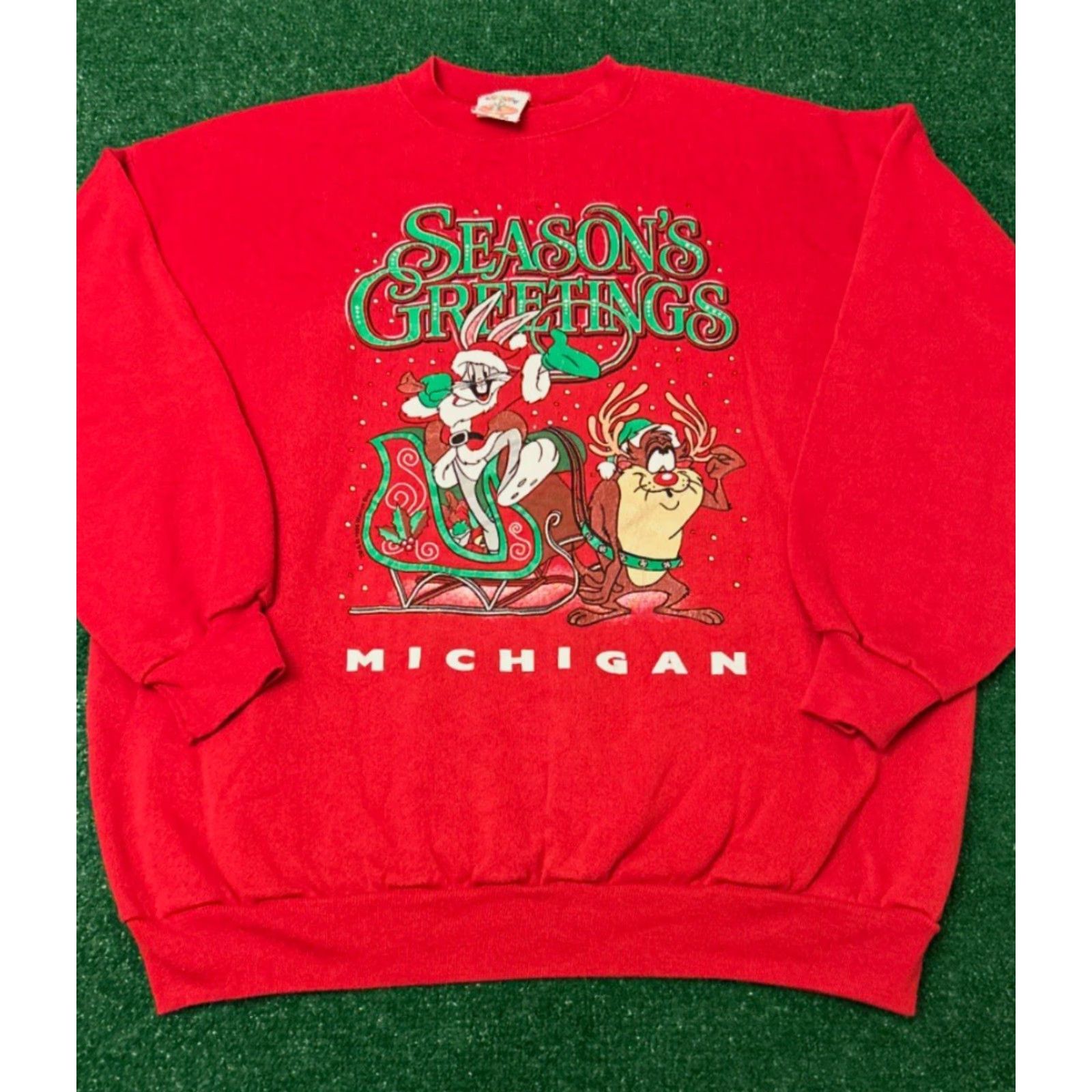 Vintage VINTAGE 90s Looney Tunes Cartoon Christmas VTG Crewneck Sweater Mens XL Michigan Crew Neck Red Long Sleeve Pullover Sweatshirt Men Size US XL / EU 56 / 4 - 4 Thumbnail