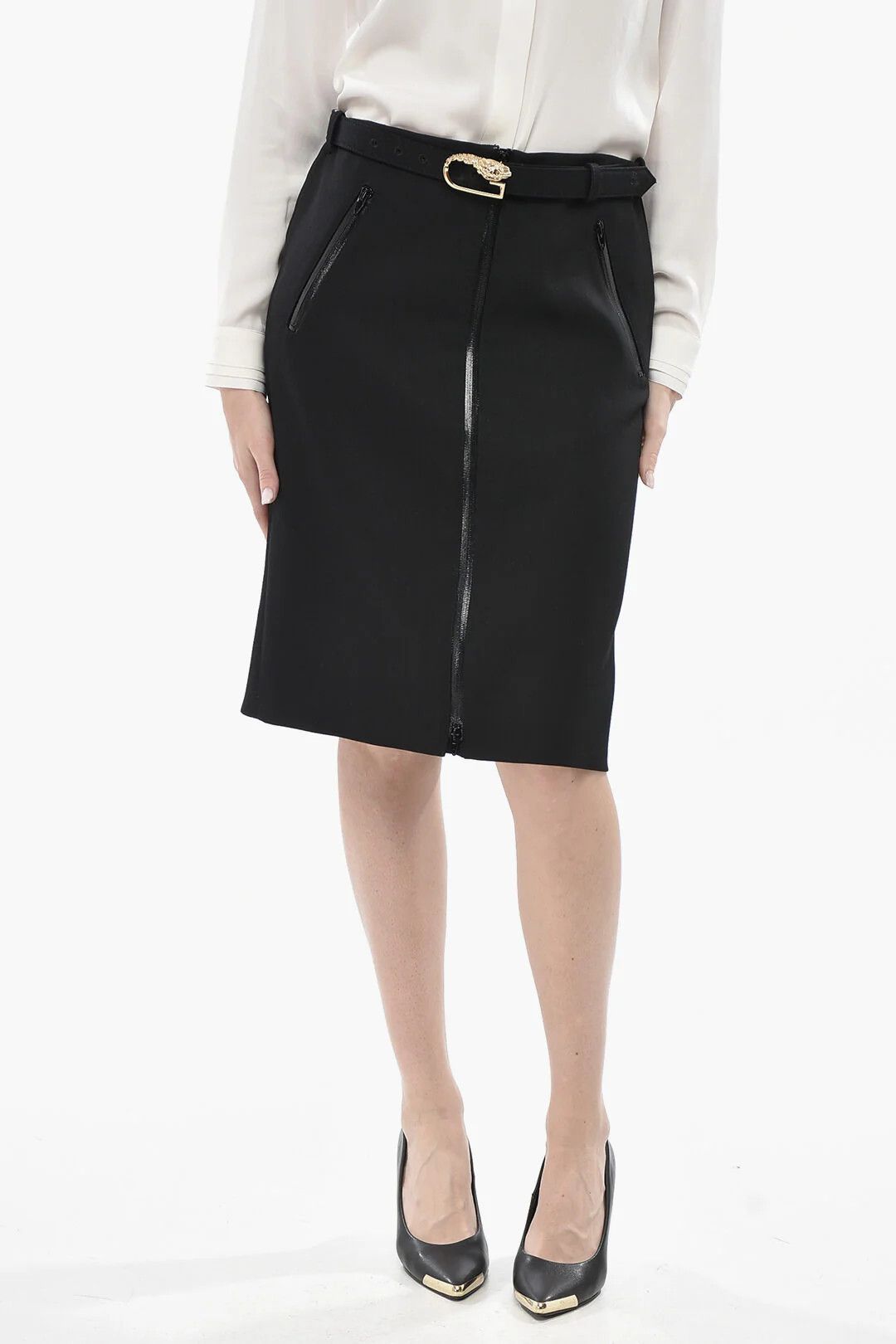 Gucci og1mm0326 Wool-Blend Zip-Up Skirt in Black Size 27" / US 4 / IT 40 - 1 Thumbnail
